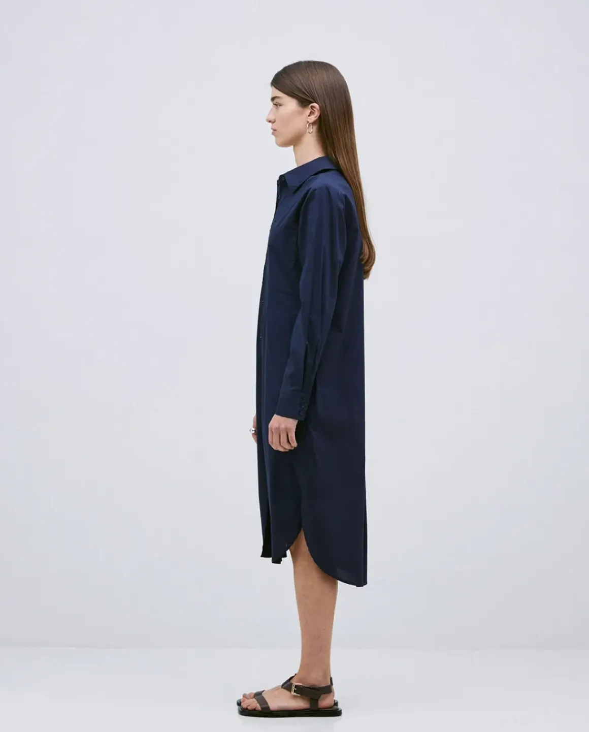 Vestido cuello camisero popelín azul oscuro