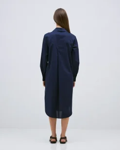 Vestido cuello camisero popelín azul oscuro