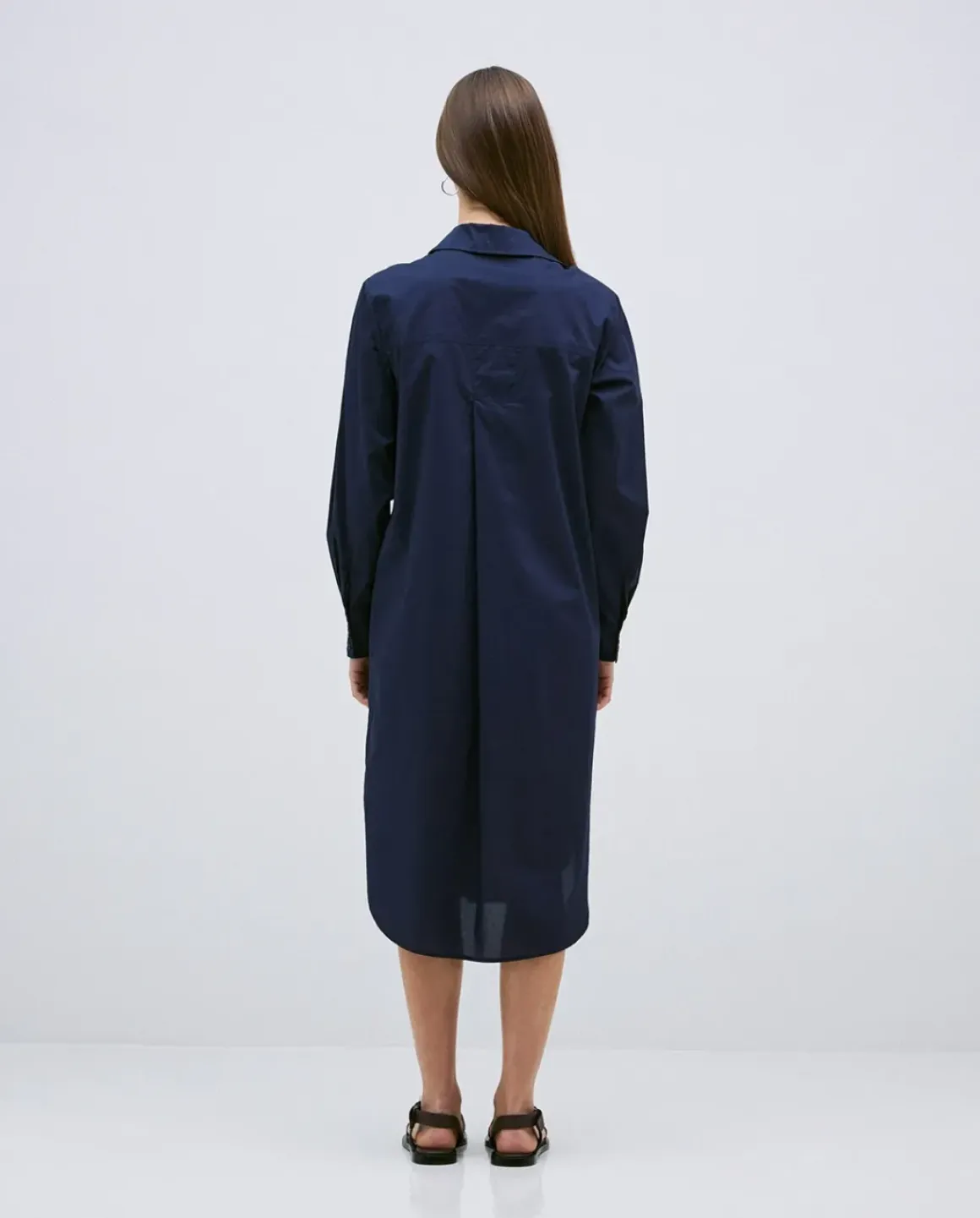 Vestido cuello camisero popelín azul oscuro