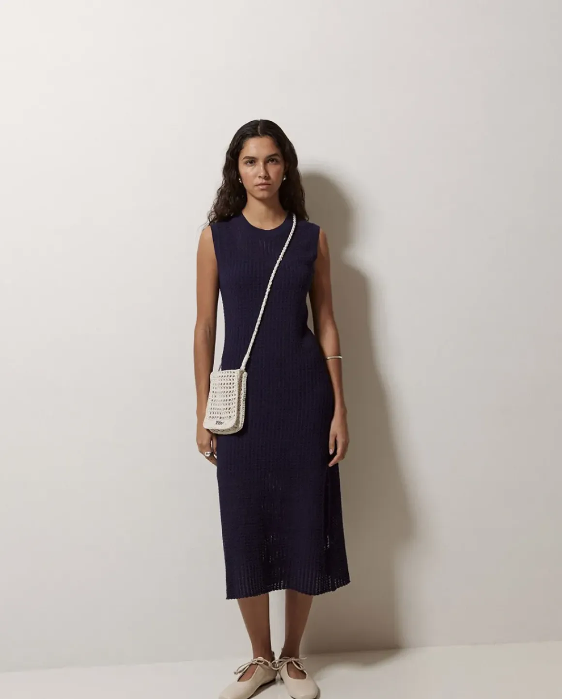 Vestido largo calado azul oscuro