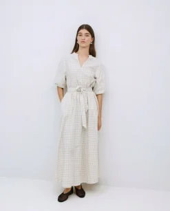 Vestido largo cuadros crudo