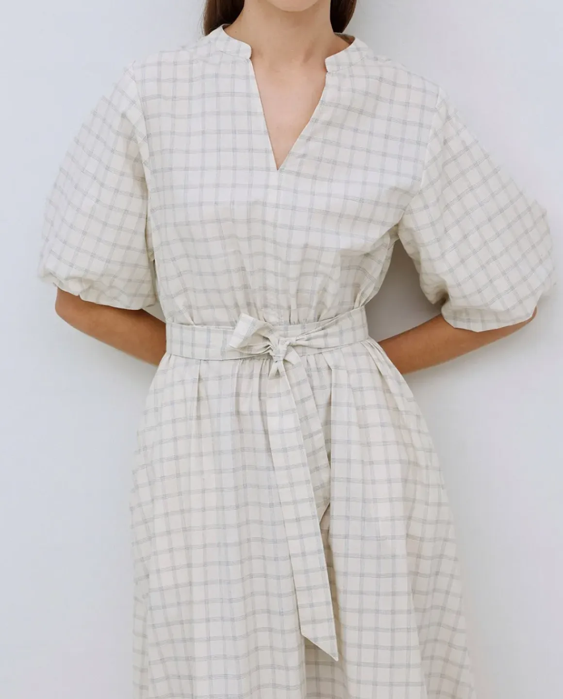 Vestido largo cuadros crudo