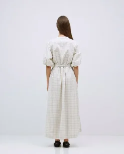 Vestido largo cuadros crudo