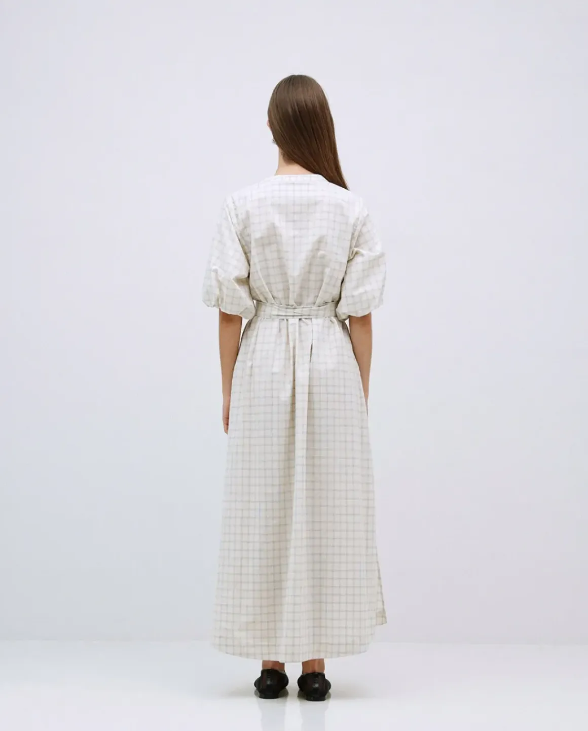 Vestido largo cuadros crudo