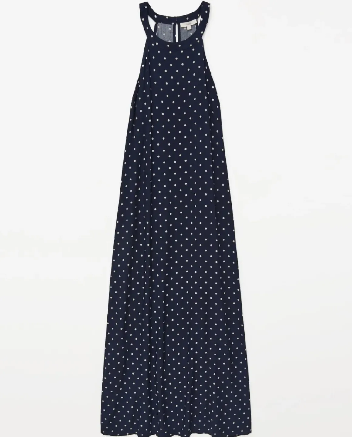Vestido largo cuello halter lunares azul oscuro