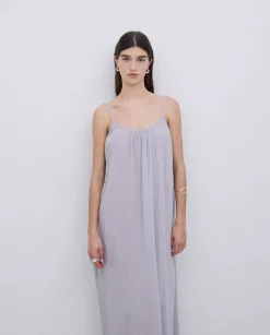 Vestido largo doble gasa gris