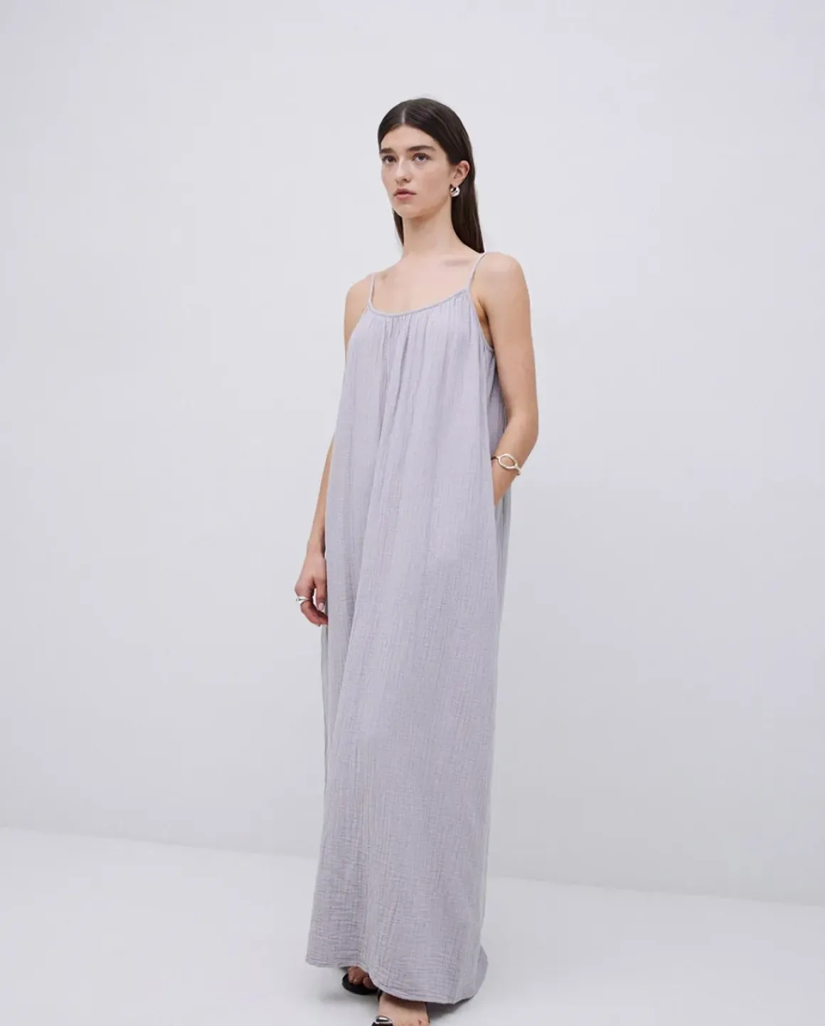 Vestido largo doble gasa gris