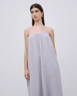 Vestido largo doble gasa gris