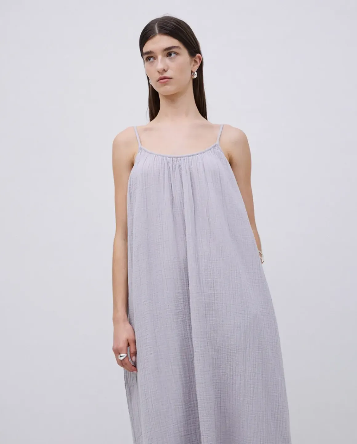 Vestido largo doble gasa gris