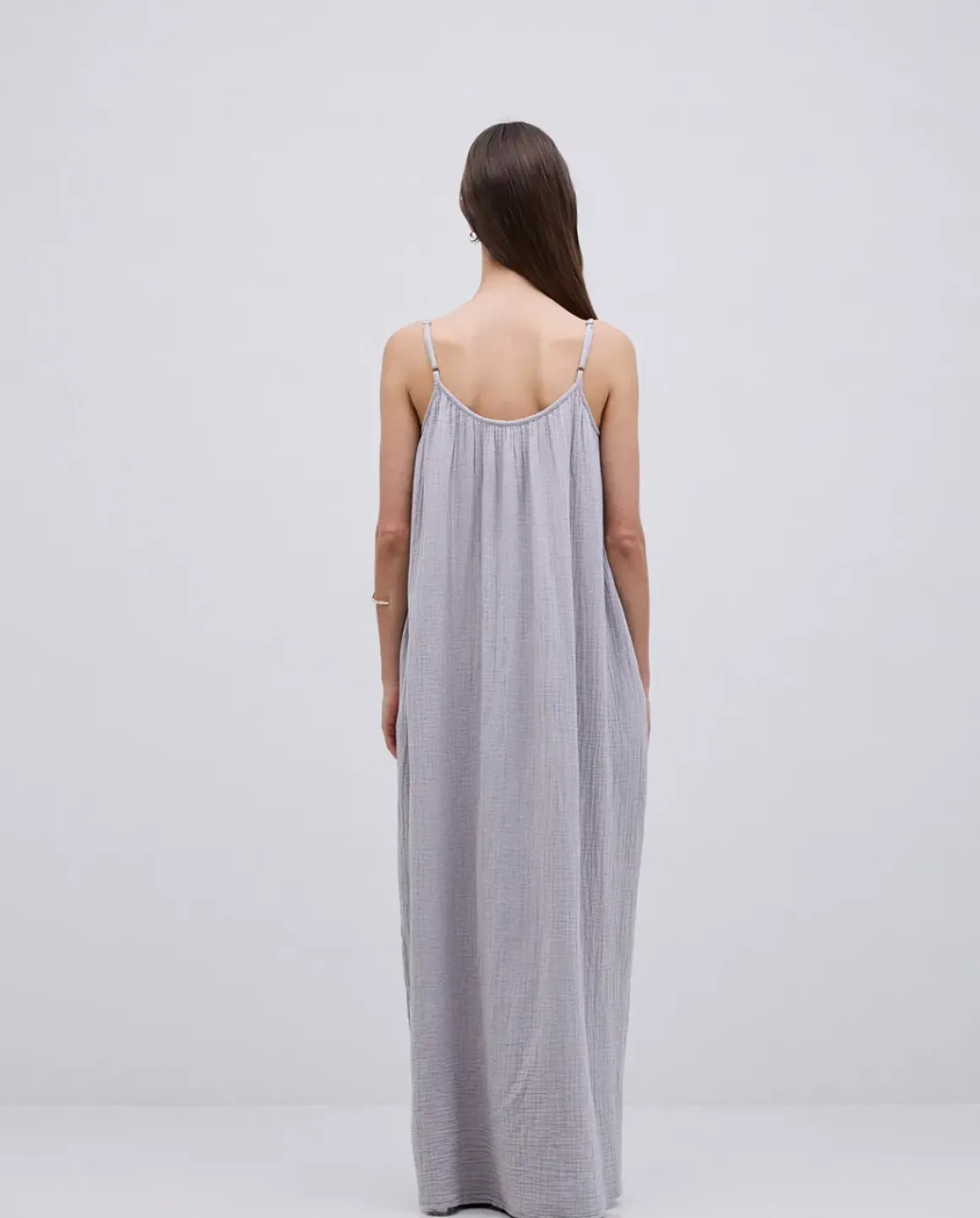 Vestido largo doble gasa gris