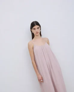 Vestido largo doble gasa rosa pálido