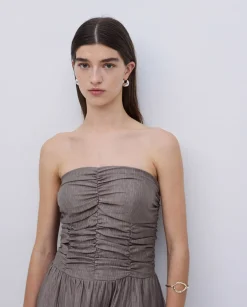 Vestido largo drapeado caqui