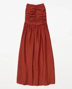 Vestido largo drapeado terracota