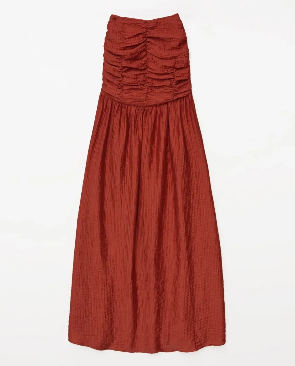 Vestido largo drapeado terracota