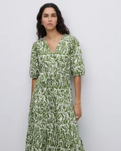 Vestido largo manga abullonada verde