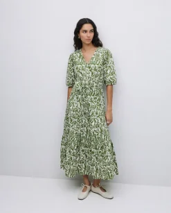 Vestido largo manga abullonada verde
