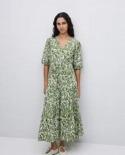 Vestido largo manga abullonada verde
