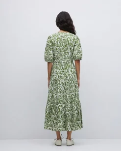 Vestido largo manga abullonada verde