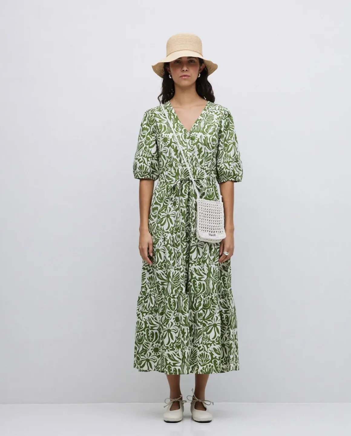 Vestido largo manga abullonada verde