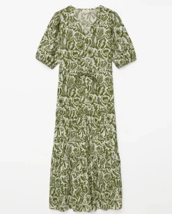 Vestido largo manga abullonada verde