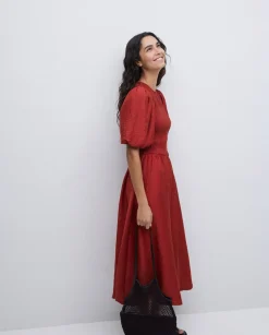 Vestido largo manga abullonada terracota
