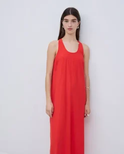 Vestido largo sin mangas coral