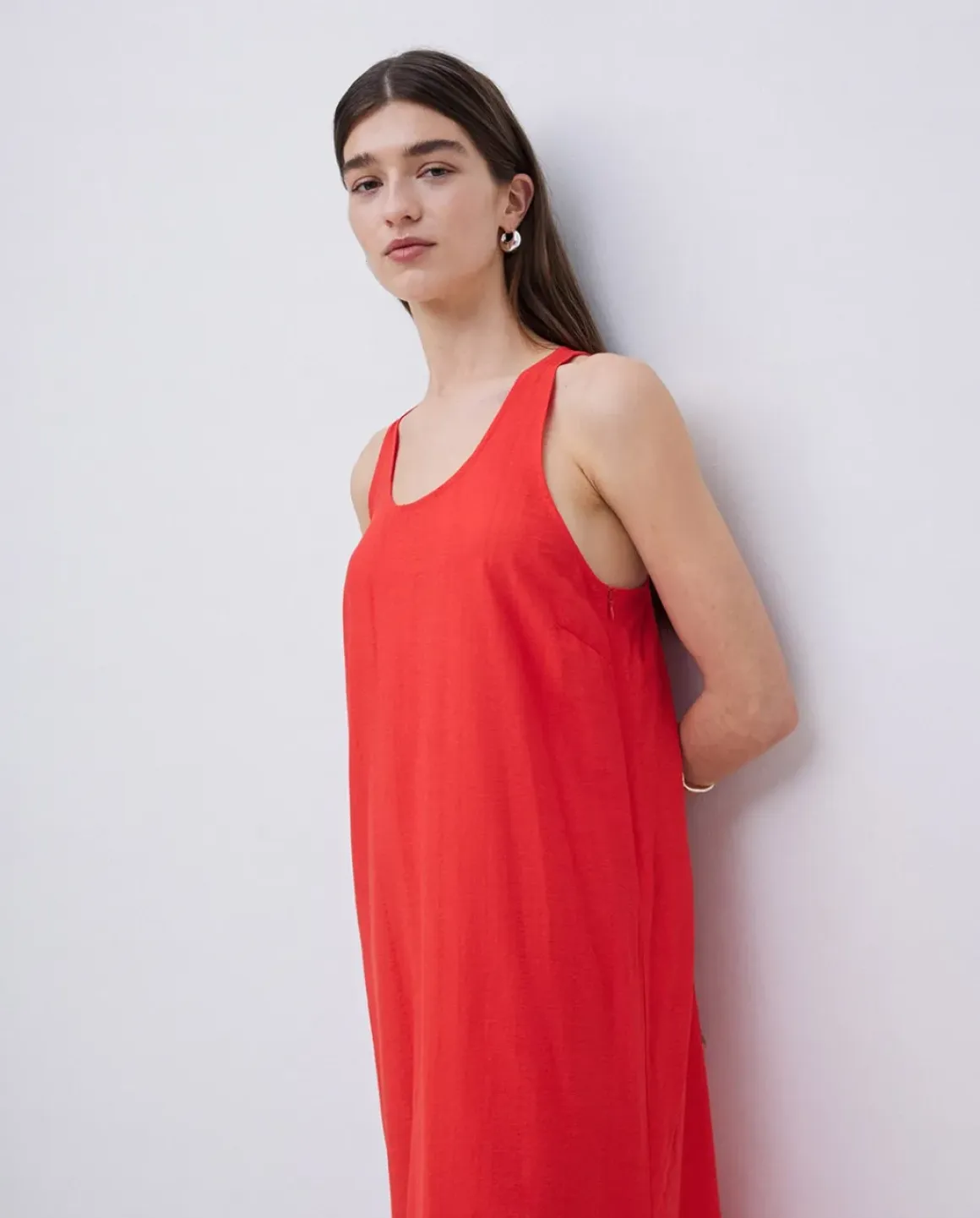 Vestido largo sin mangas coral
