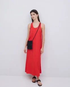 Vestido largo sin mangas coral