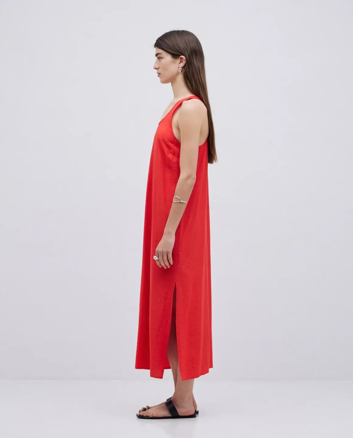 Vestido largo sin mangas coral