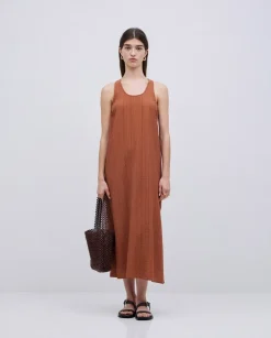 Vestido largo sin mangas terracota