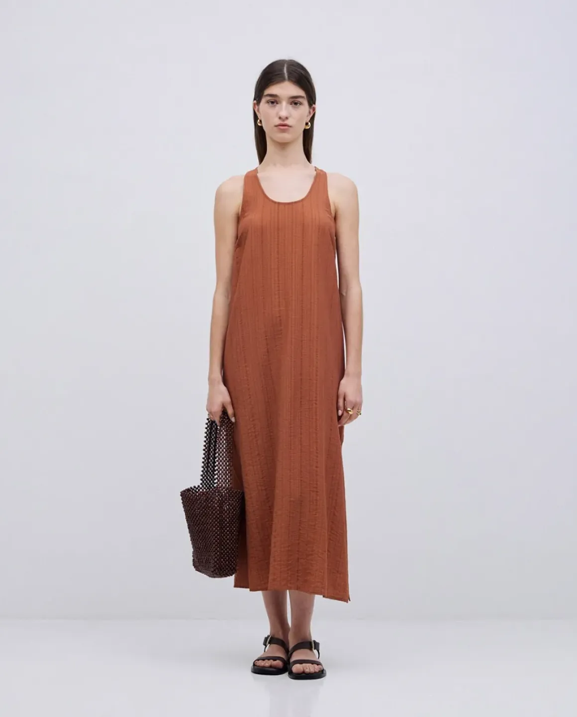 Vestido largo sin mangas terracota