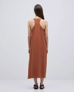 Vestido largo sin mangas terracota
