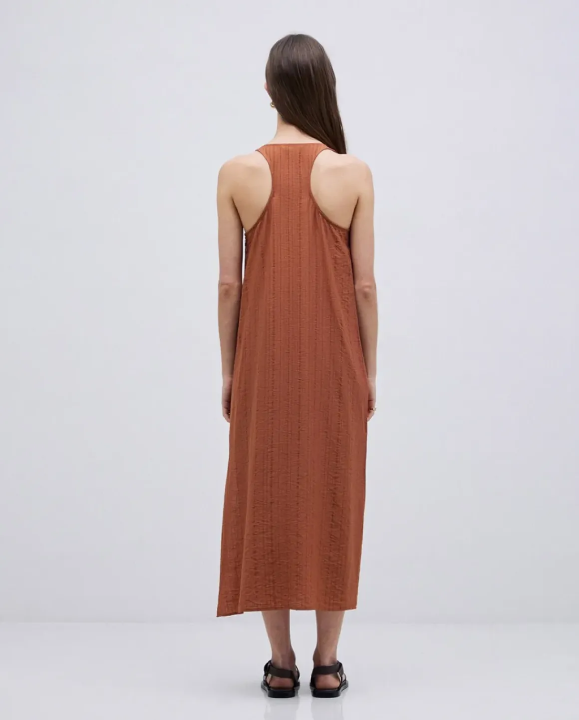 Vestido largo sin mangas terracota