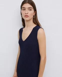 Vestido largo tirantes evasé azul oscuro