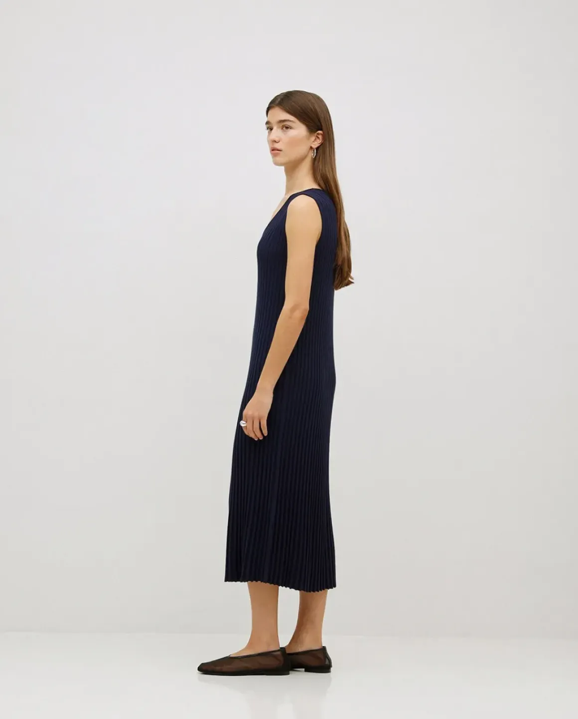 Vestido largo tirantes evasé azul oscuro