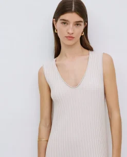 Vestido largo tirantes evasé beige