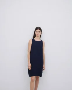 Vestido 100% lino azul oscuro