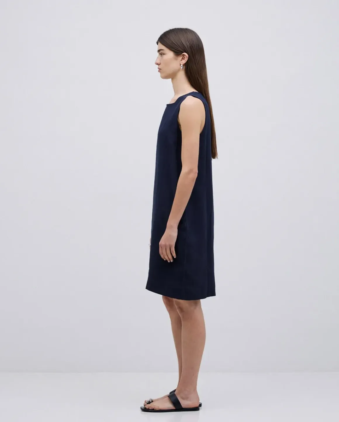 Vestido 100% lino azul oscuro