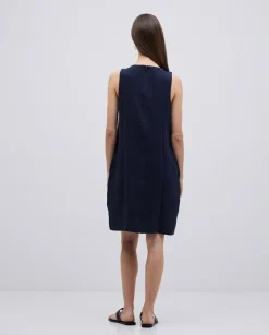 Vestido 100% lino azul oscuro