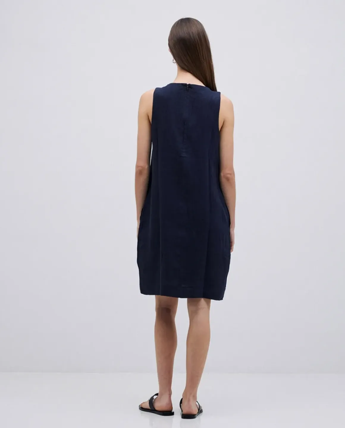 Vestido 100% lino azul oscuro