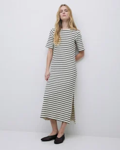 Vestido midi canalé rayas azul oscuro