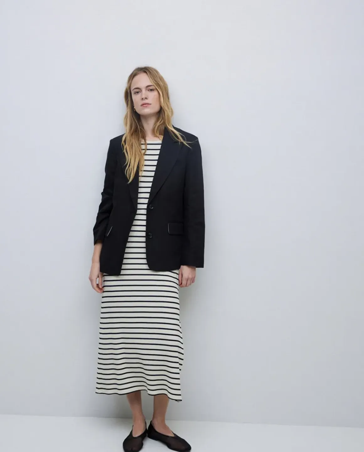 Vestido midi canalé rayas azul oscuro