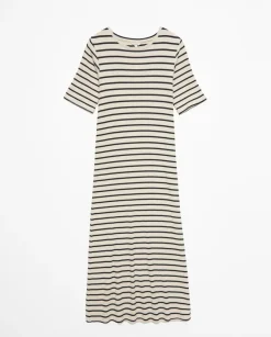 Vestido midi canalé rayas azul oscuro