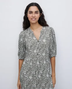Vestido midi estampado floral caqui