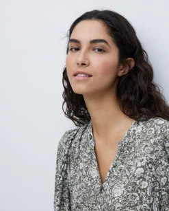 Vestido midi estampado floral caqui