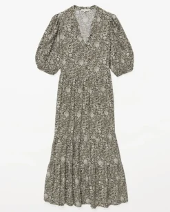 Vestido midi estampado floral caqui