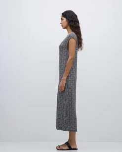 Vestido midi geométrico negro