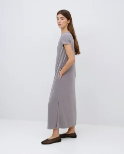Vestido midi manga japonesa gris