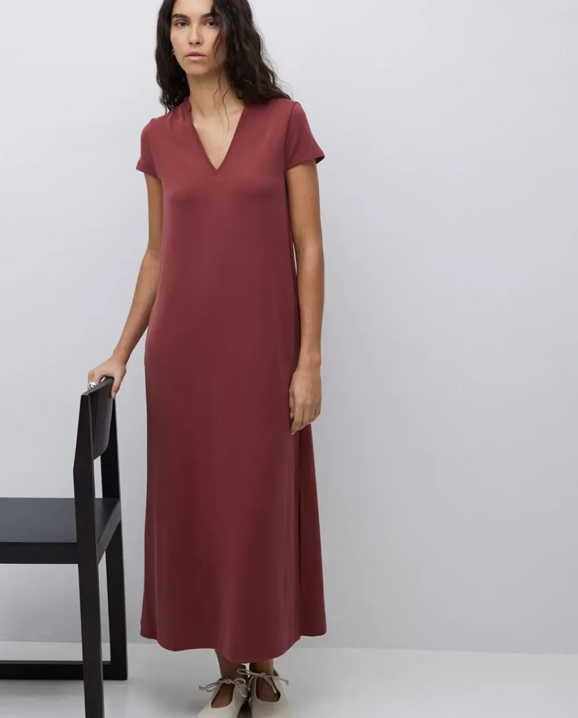 Vestido midi manga japonesa granate