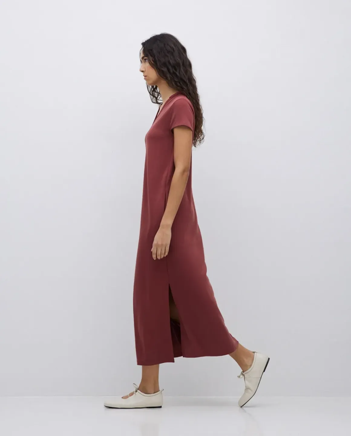 Vestido midi manga japonesa granate